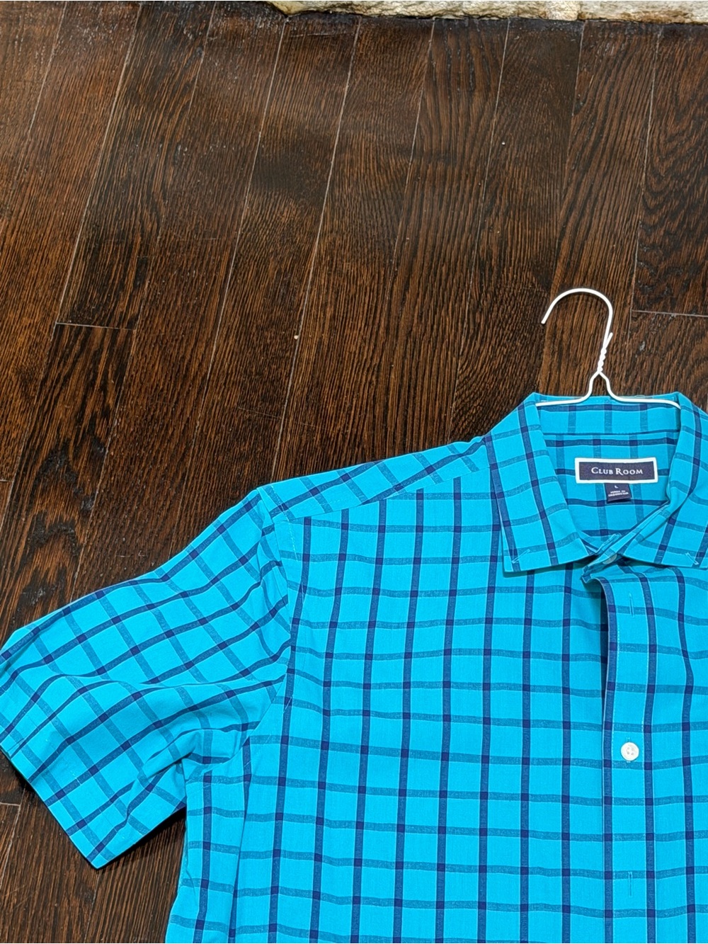 NEW Club Room Turquoise and Navy Plaid Button-Down Shirt
